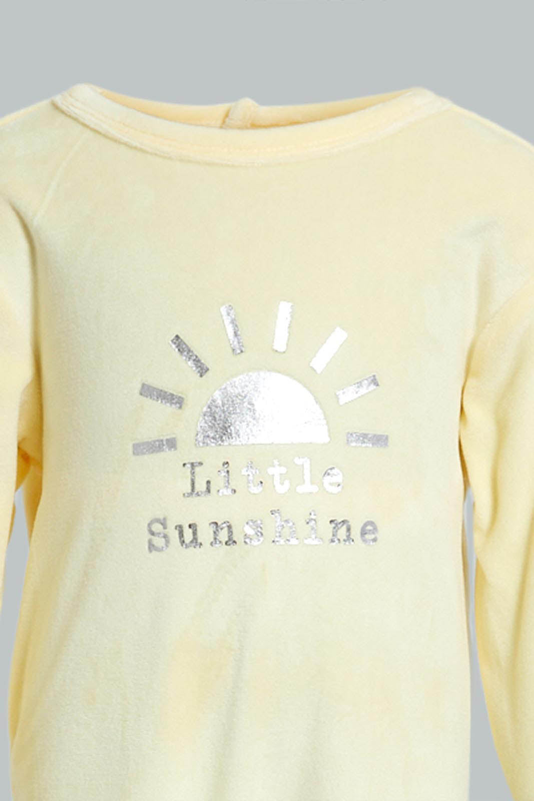 Redtag-Yellow-Veloure-Sleep-Suit-Sleepsuits-Baby-0 to 12 Months