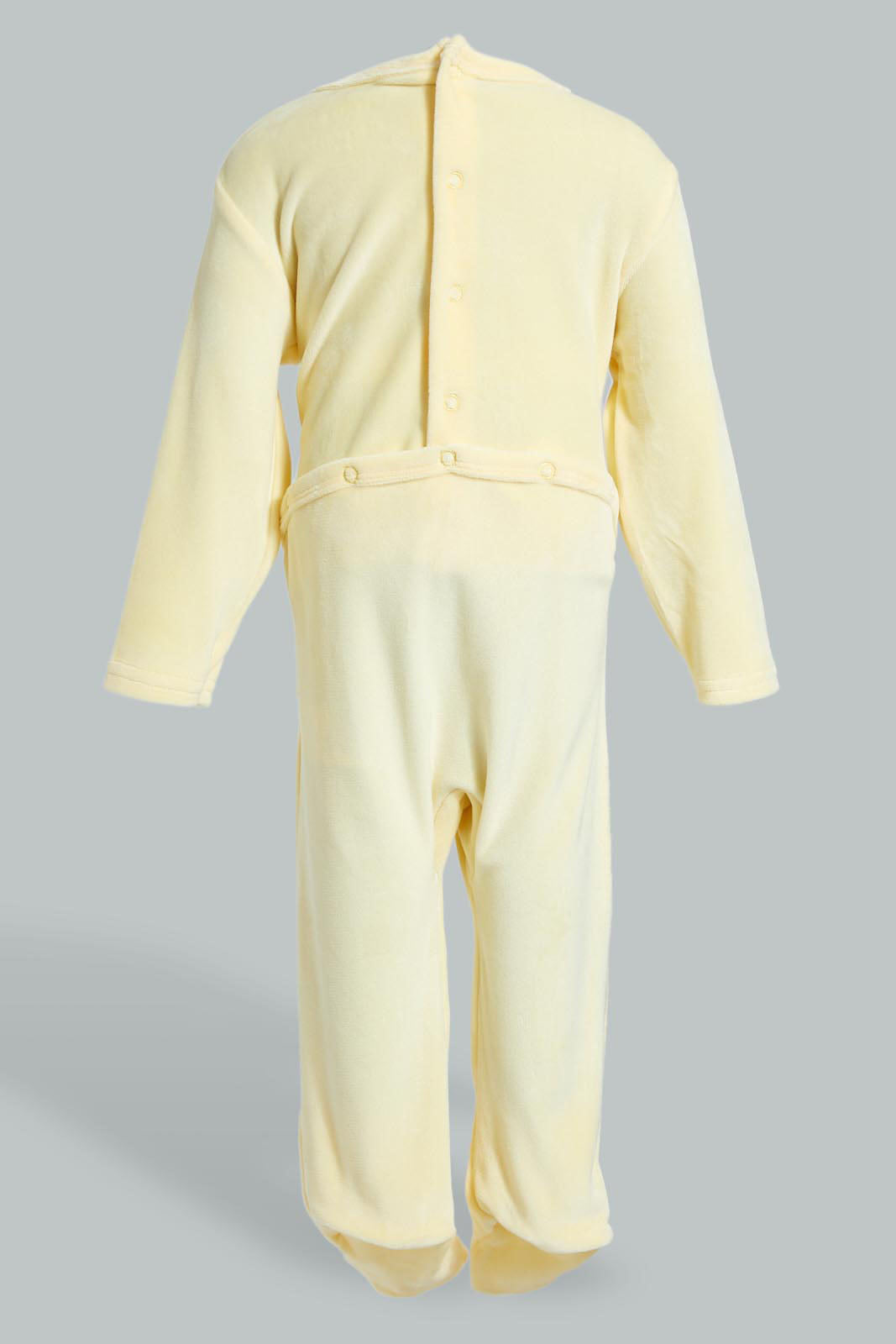 Redtag-Yellow-Veloure-Sleep-Suit-Sleepsuits-Baby-0 to 12 Months