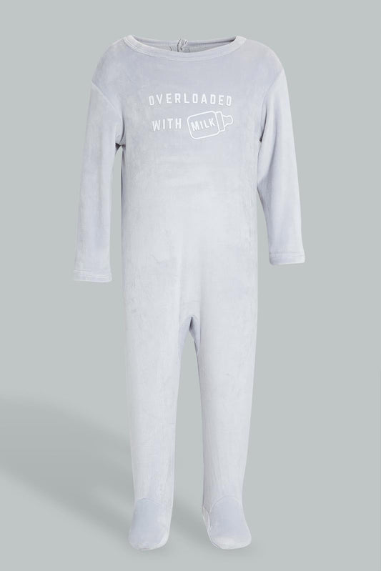 Redtag-Grey-Veloure-Sleep-Suit-Sleepsuits-Baby-0 to 12 Months