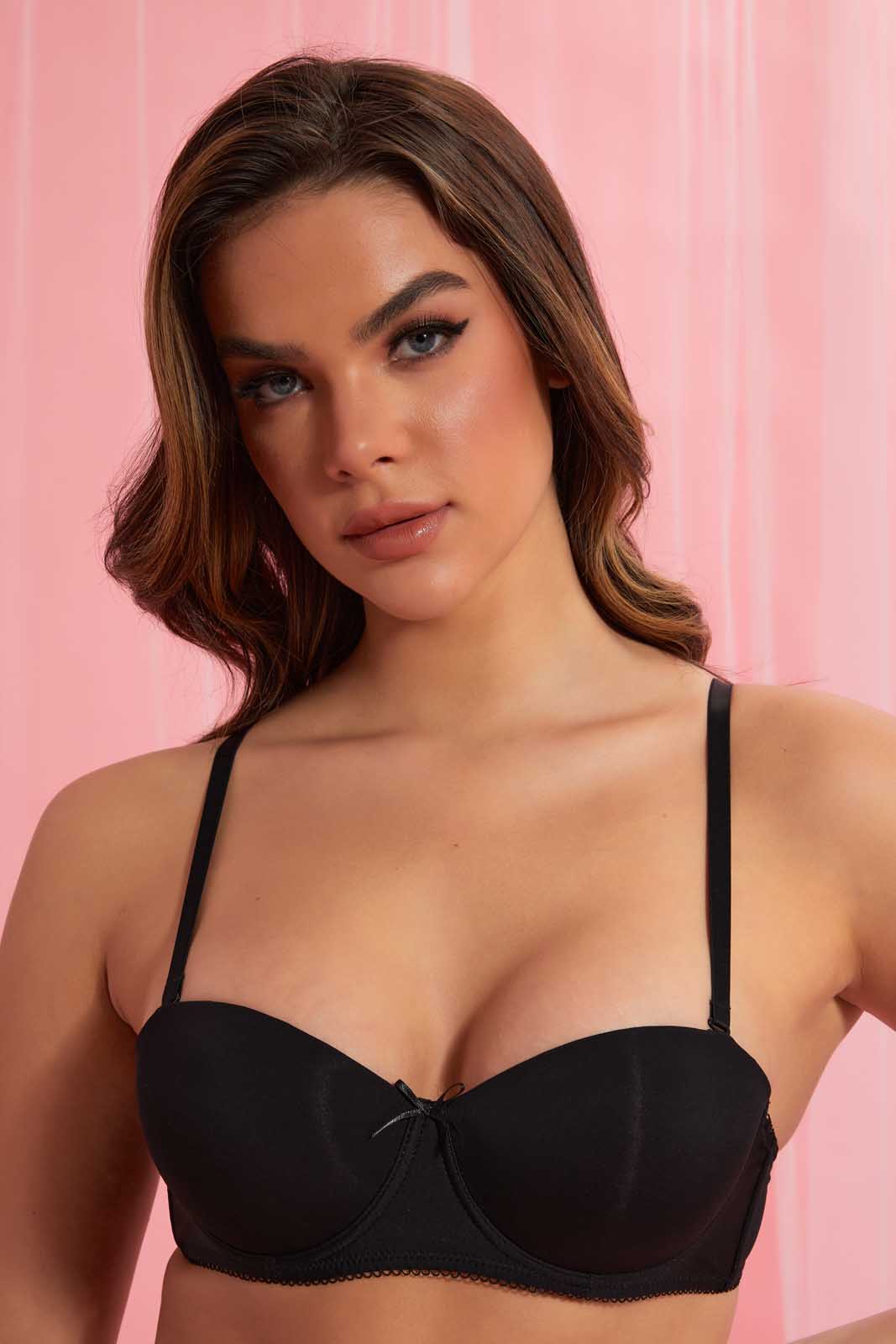 Redtag-Beige/Black-Plain-Padded-Balconette-Bra-(2-Pack)-Balconette-Women's-