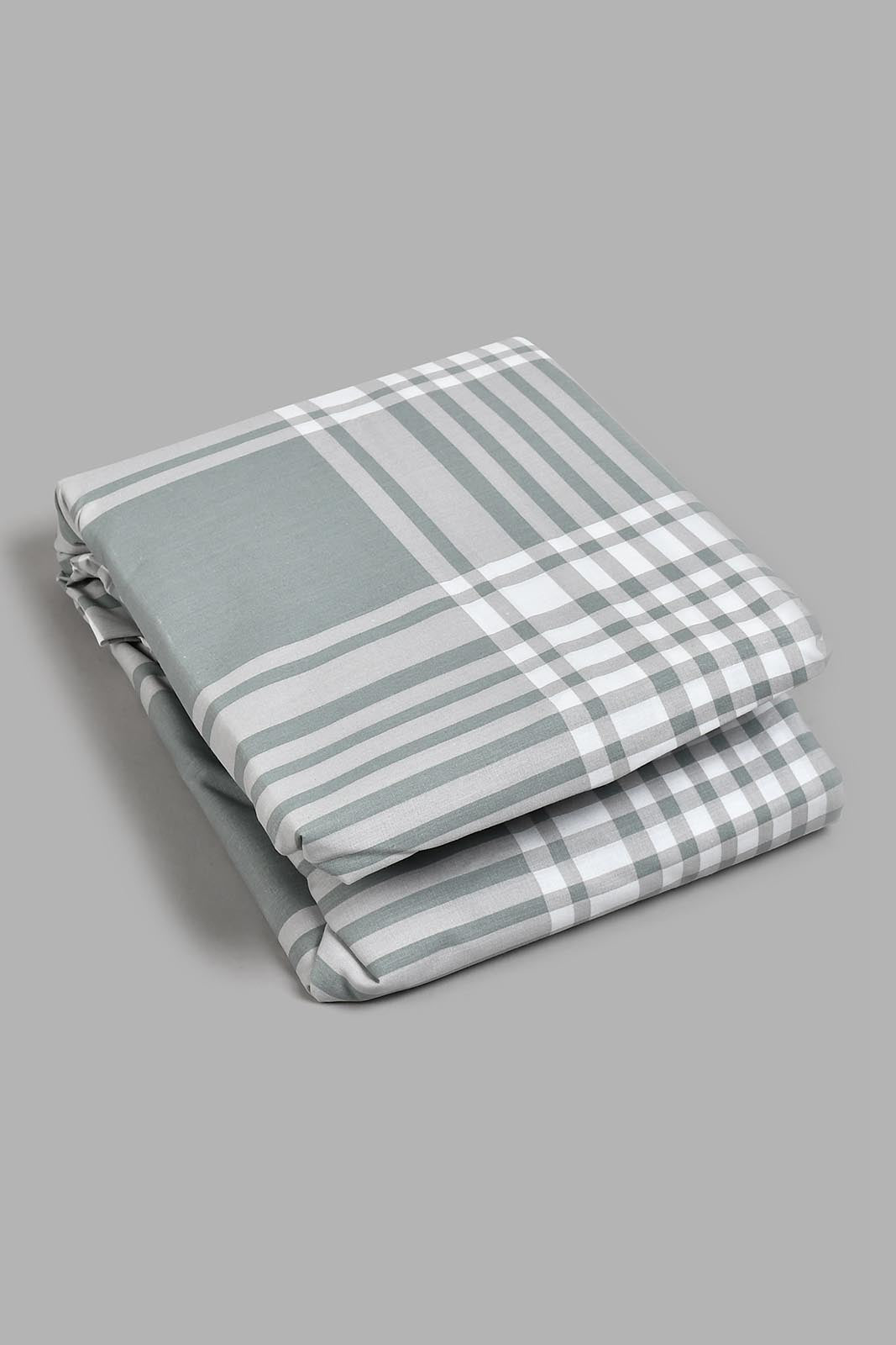 Redtag-Grey-Check-Printed-Fitted-Sheet(Twin-Size)-Fitted-Sheets-Home-Bedroom-