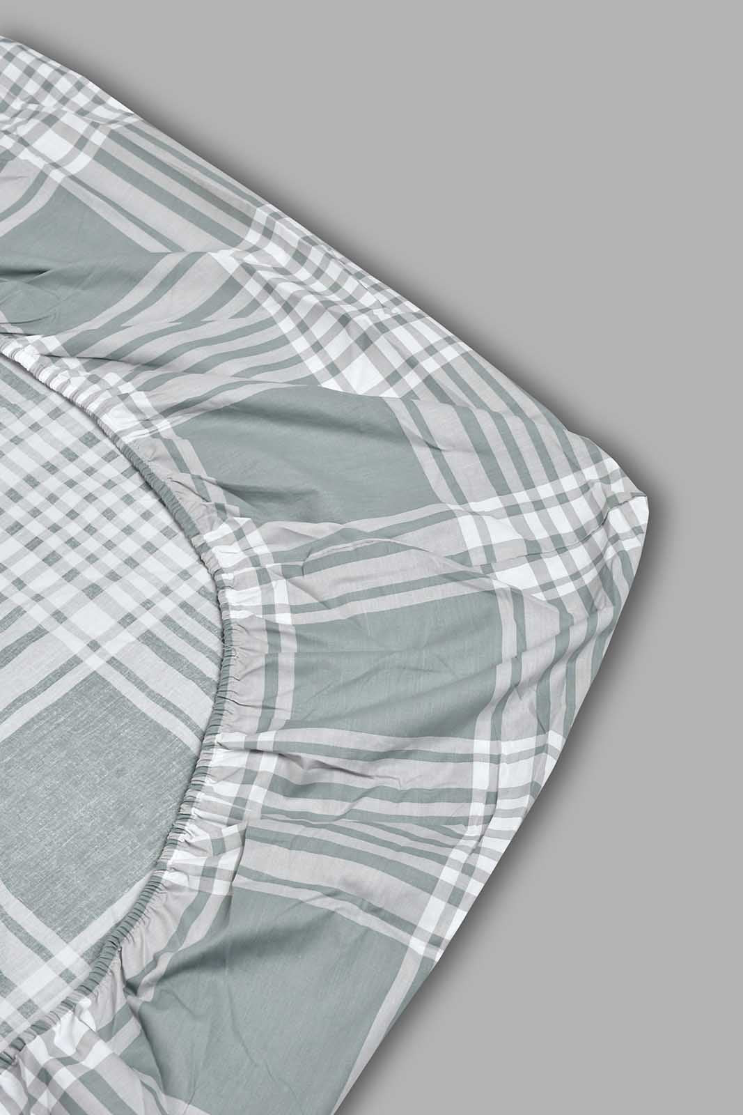 Redtag-Grey-Check-Printed-Fitted-Sheet(Twin-Size)-Fitted-Sheets-Home-Bedroom-