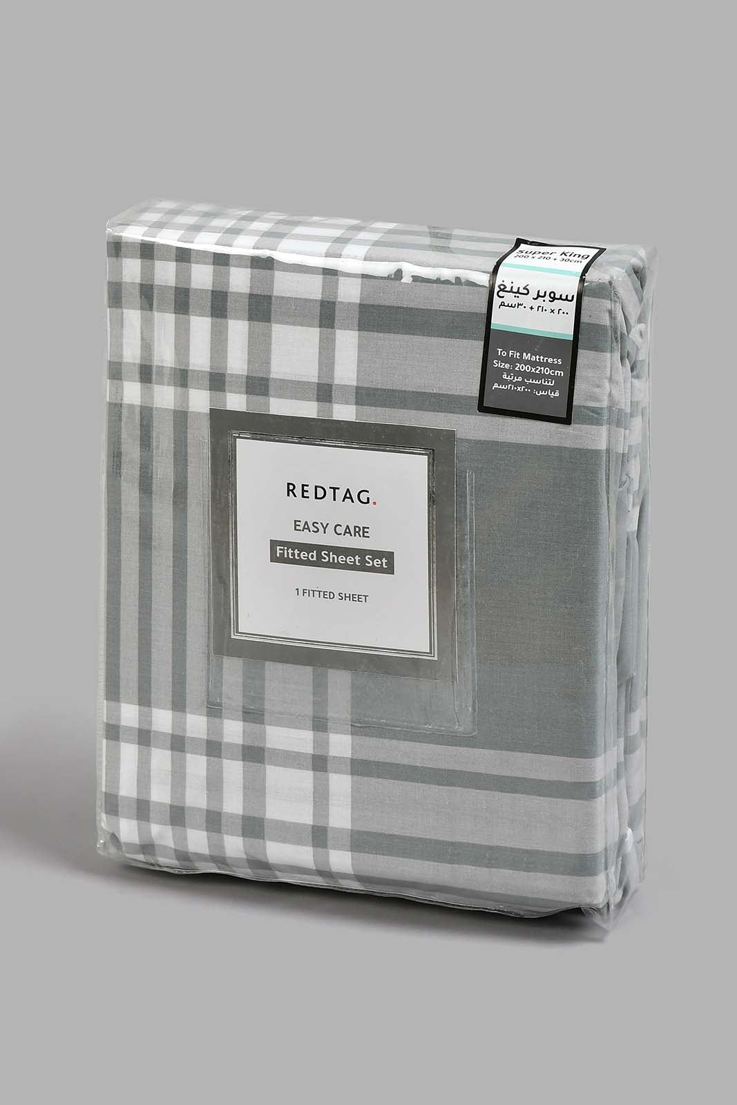 Redtag-Grey-Stripe-Printed-Fitted-Sheet(Super-King-Size)-Fitted-Sheets-Home-Bedroom-