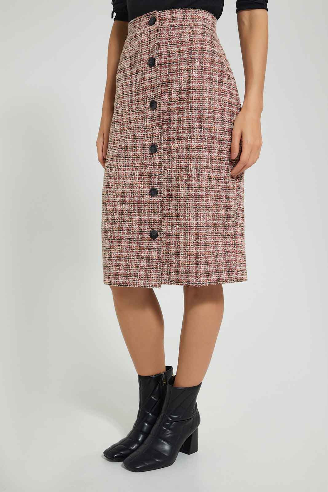 Women Multicolour Front Button Pencil Skirt