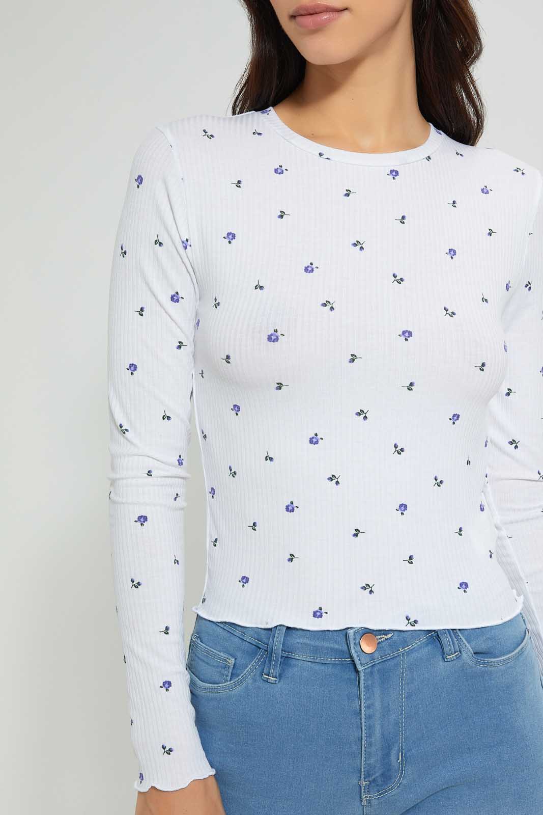 Redtag-White-Rib-Allover-Printed-Long-Sleeve-T-Shirt-Active-Tees-Women's-