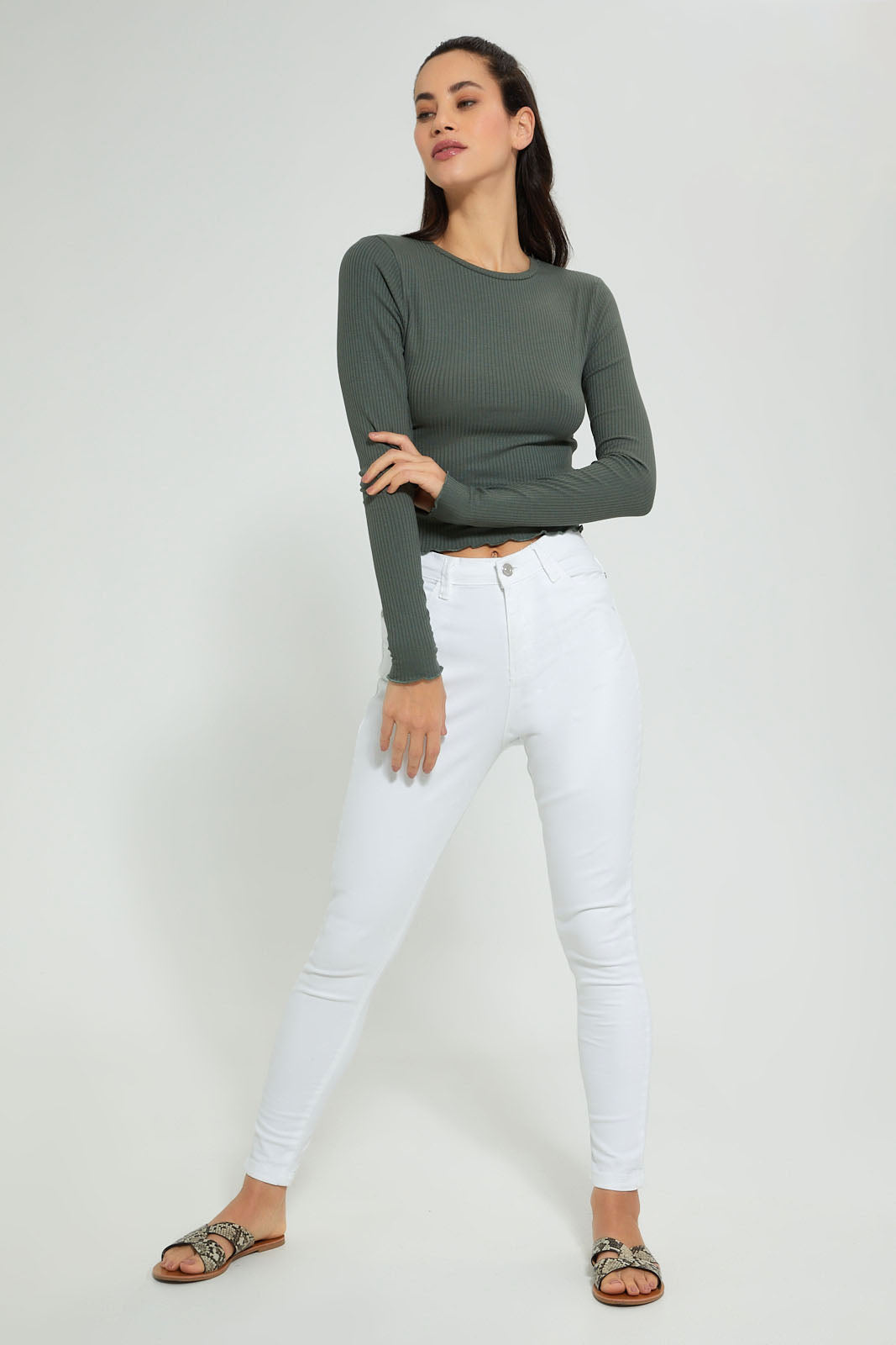 Redtag-Red-Rib-Plain-Long-Sleeve-T-Shirt-Active-Tees-Women's-
