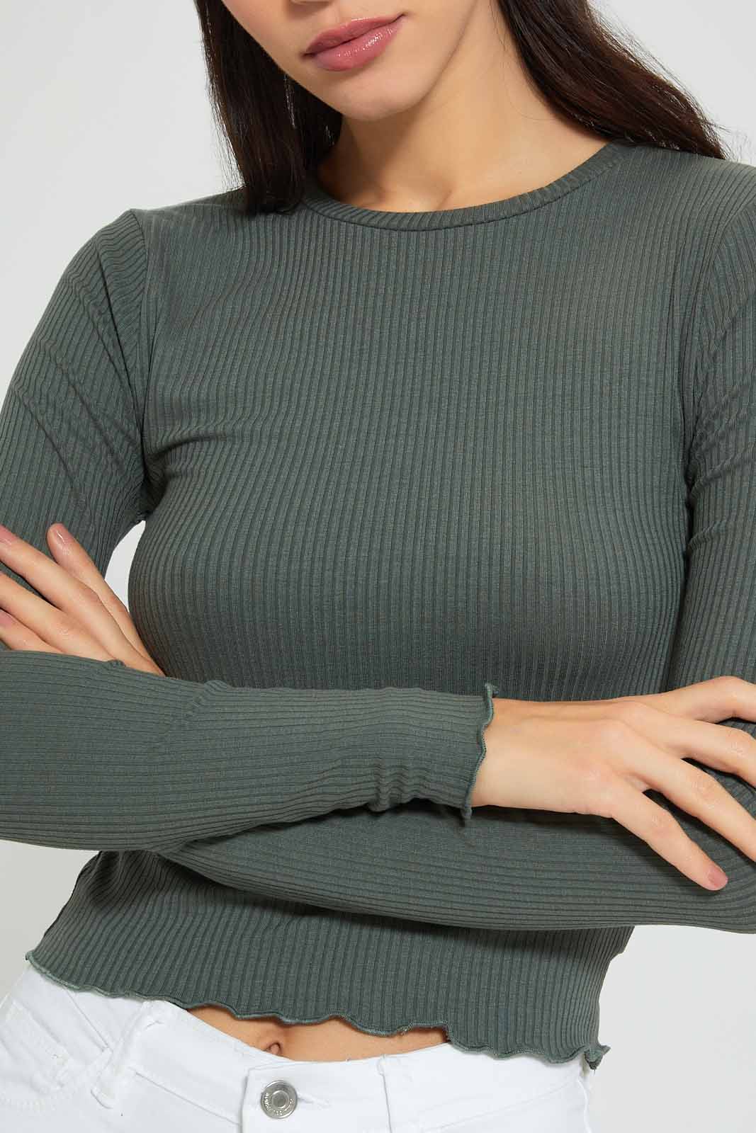 Redtag-Red-Rib-Plain-Long-Sleeve-T-Shirt-Active-Tees-Women's-