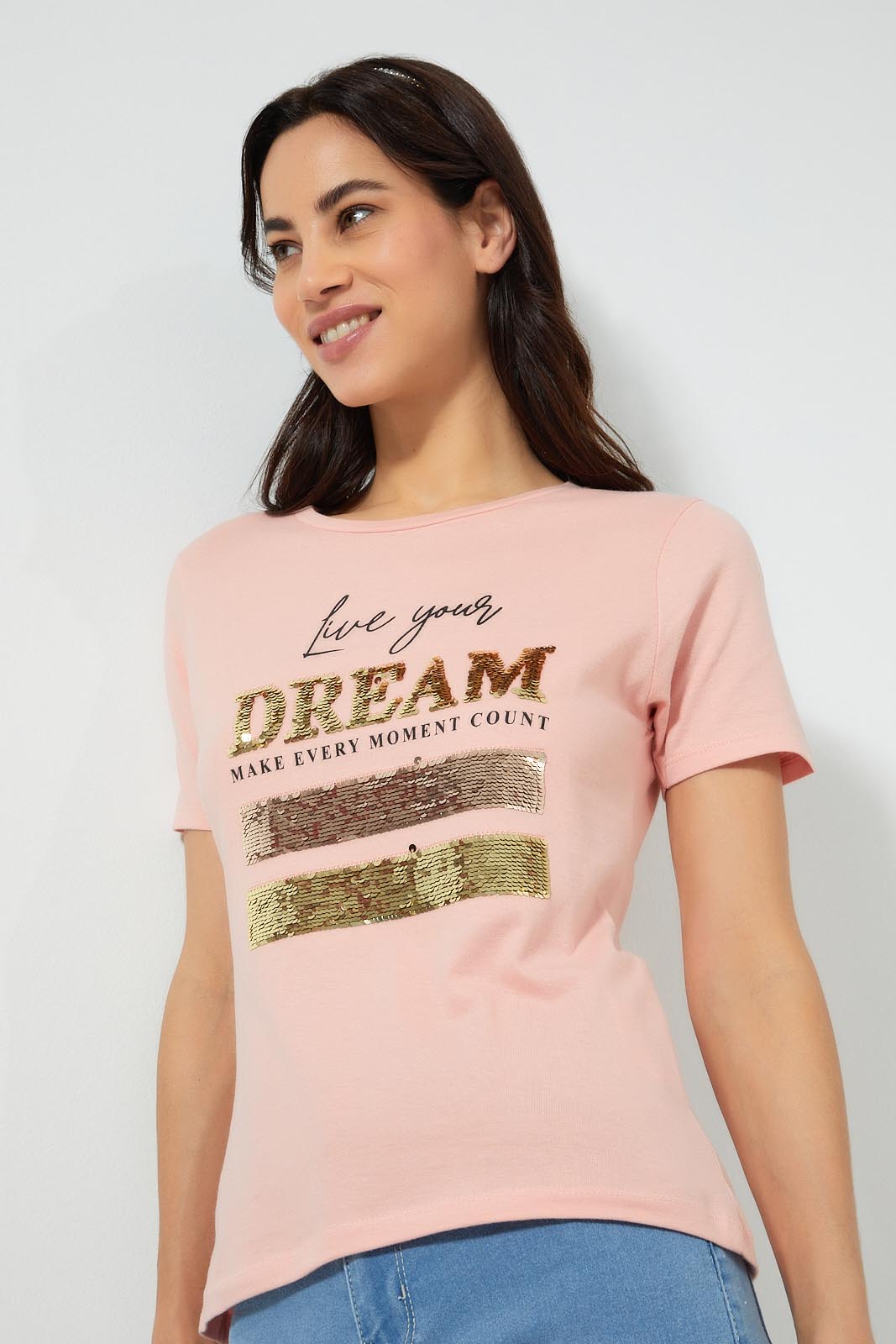 Redtag-Mustard-Photographic-Print-T-Shirt-Active-Tees-Women's-