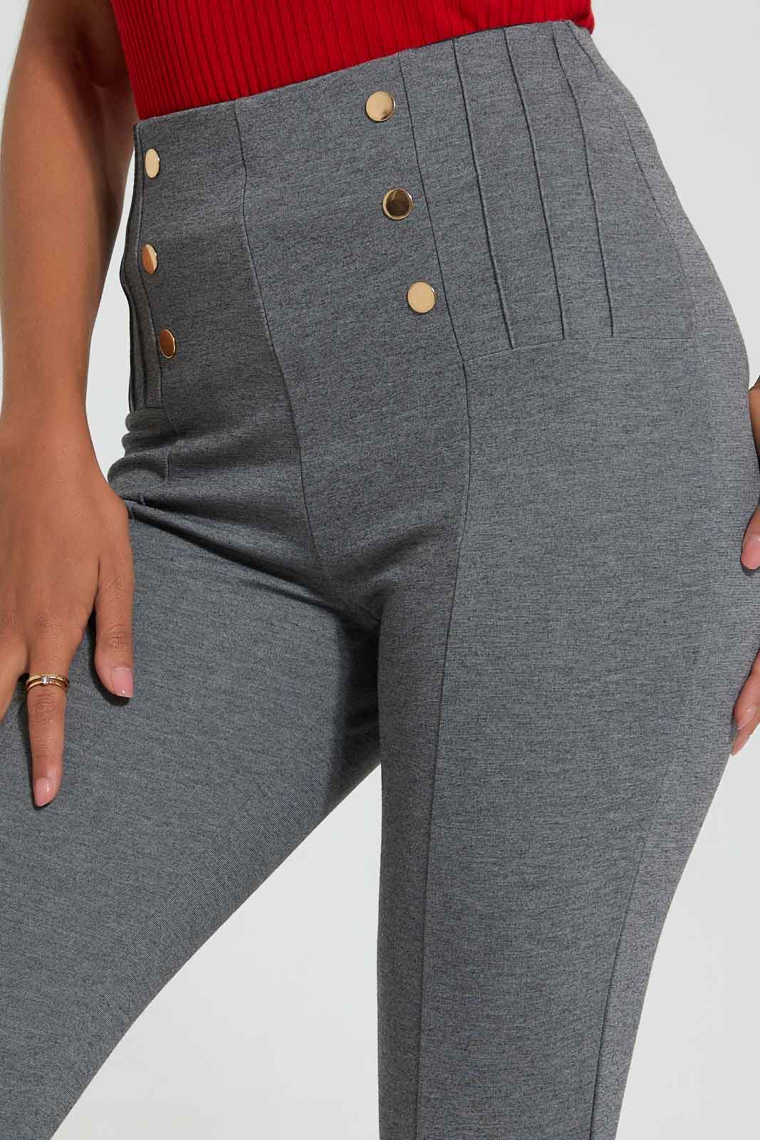 Redtag-Grey-Ponte-Buttons-Side-Legging-Leggings-Women's-0