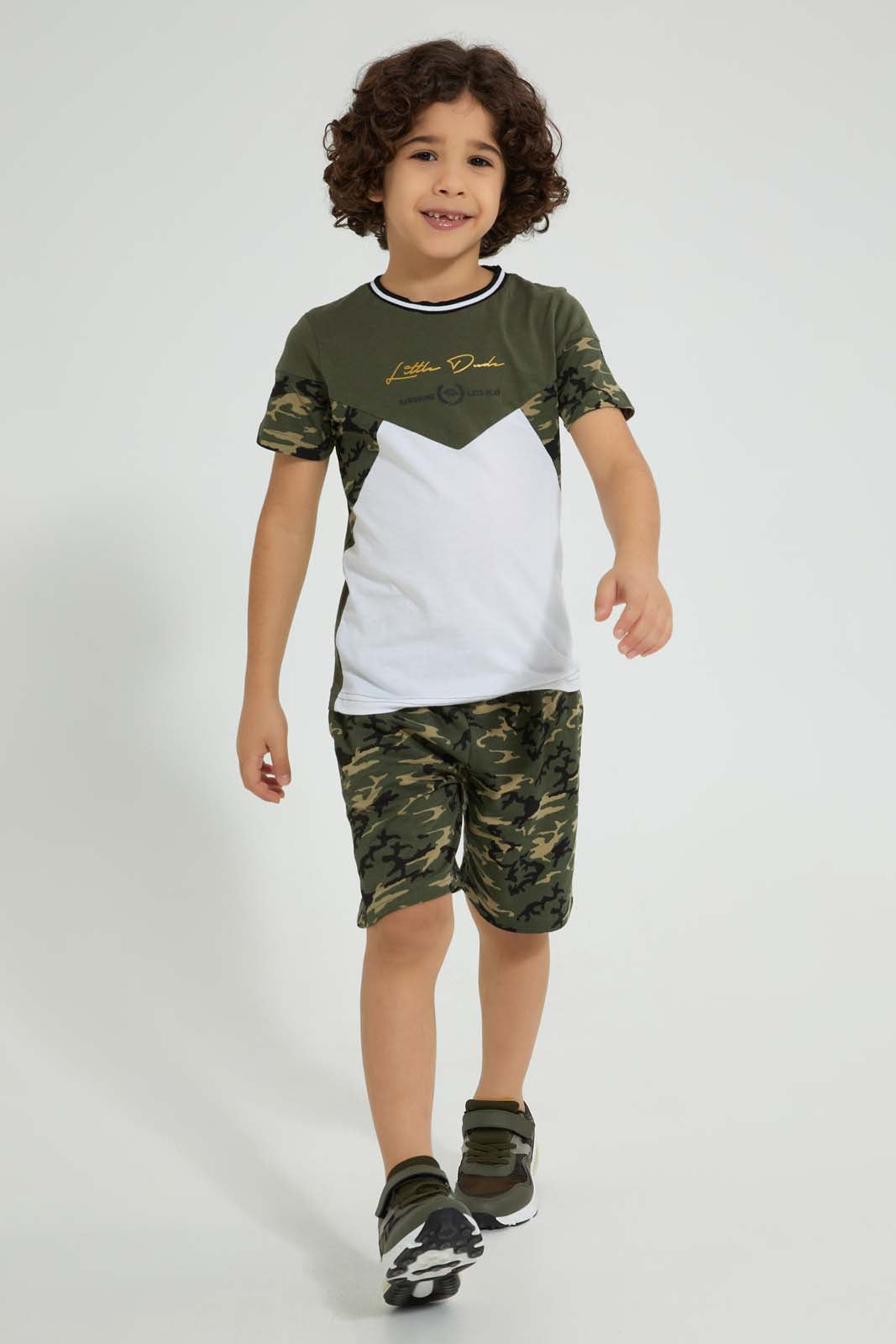 Redtag-Green-Little-Dude-Print-Cut-N-Sew-Shorts-Set-Sets-Boys-2 to 8 Years