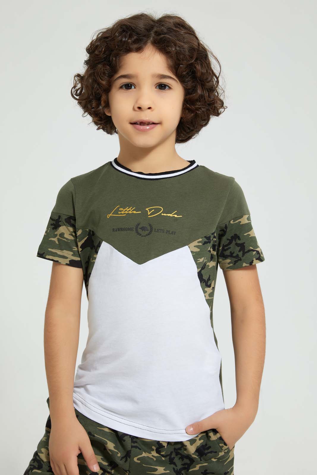 Redtag-Green-Little-Dude-Print-Cut-N-Sew-Shorts-Set-Sets-Boys-2 to 8 Years