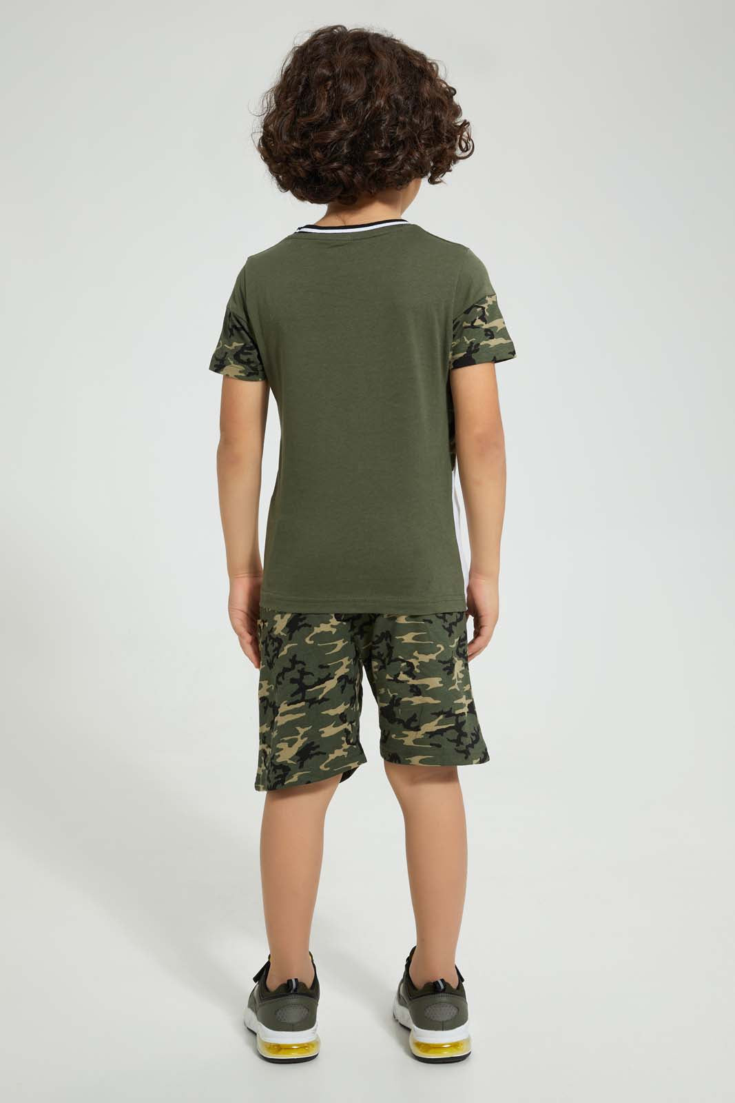 Redtag-Green-Little-Dude-Print-Cut-N-Sew-Shorts-Set-Sets-Boys-2 to 8 Years