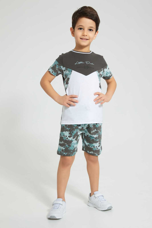 Redtag-Grey-Little-Dude-Print-Cut-N-Sew-Shorts-Set-Sets-Boys-2 to 8 Years