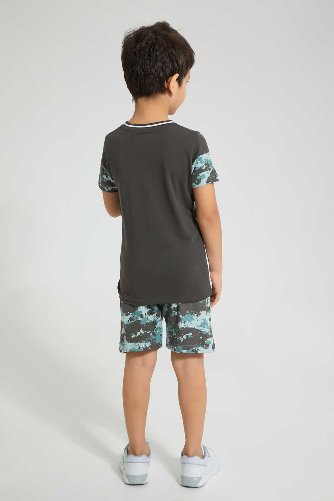 Redtag-Grey-Little-Dude-Print-Cut-N-Sew-Shorts-Set-Sets-Boys-2 to 8 Years