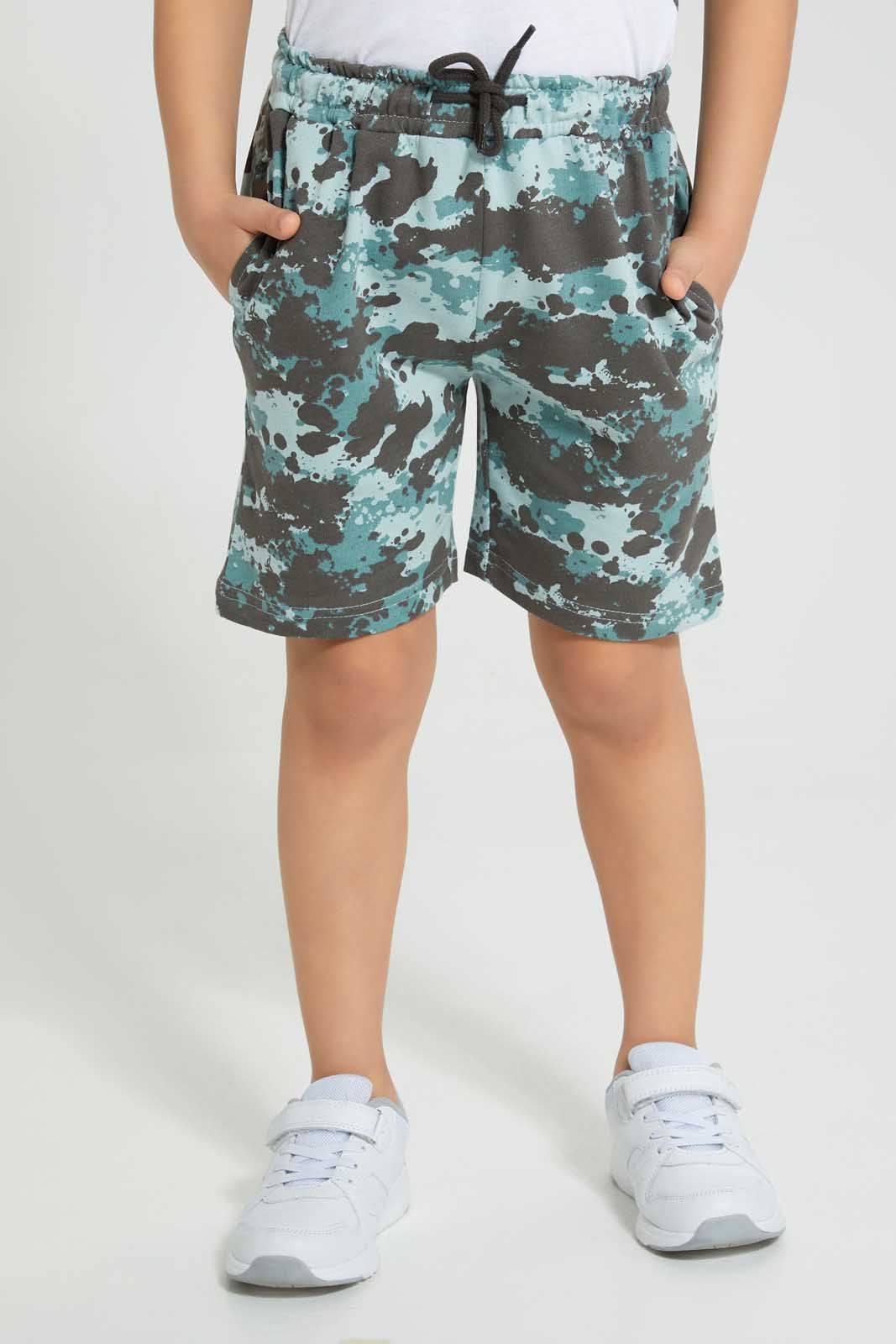 Redtag-Grey-Little-Dude-Print-Cut-N-Sew-Shorts-Set-Sets-Boys-2 to 8 Years