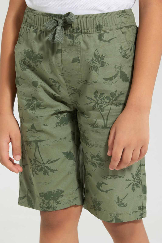 Olive Printed Pull On Short