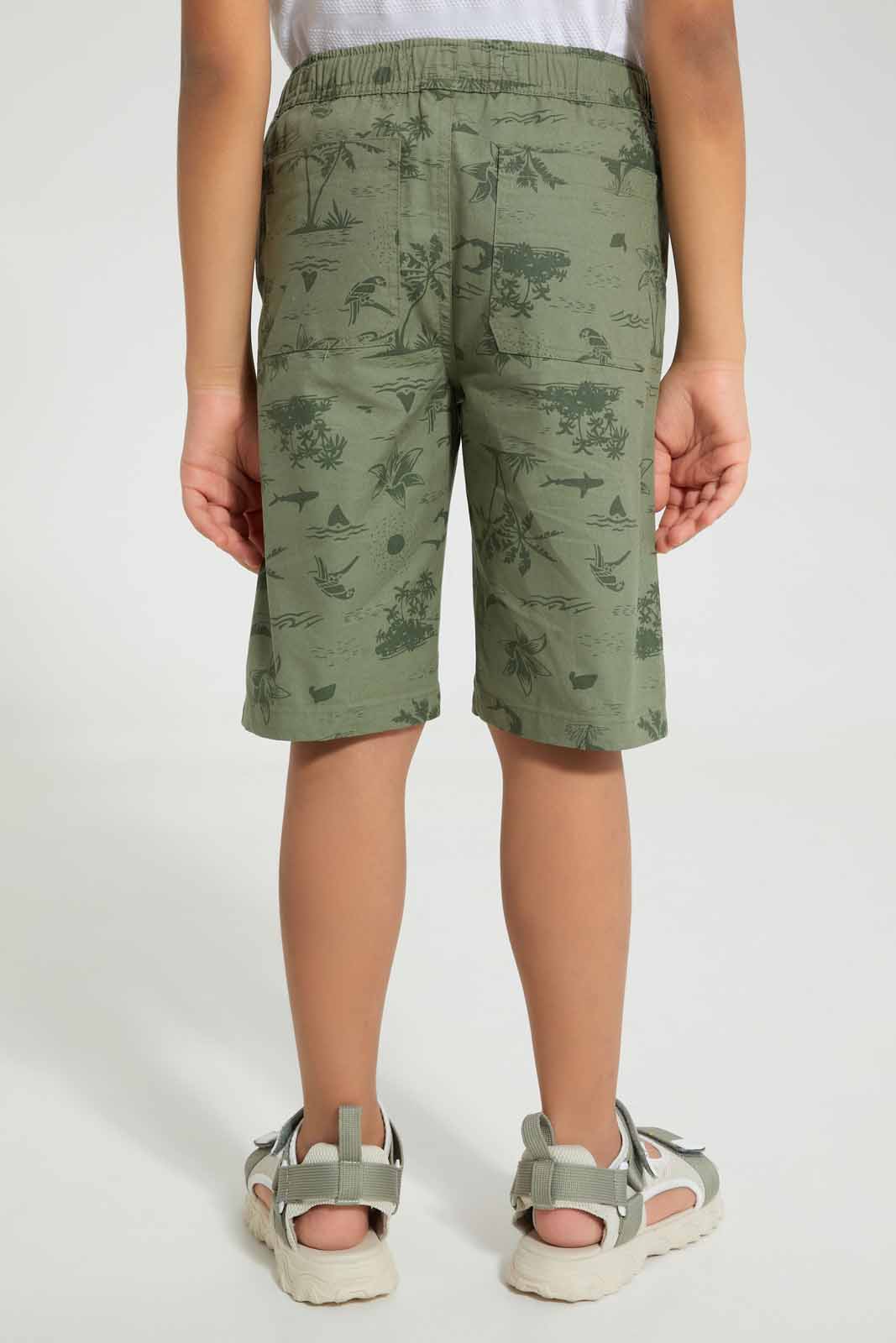 Olive Printed Pull On Short