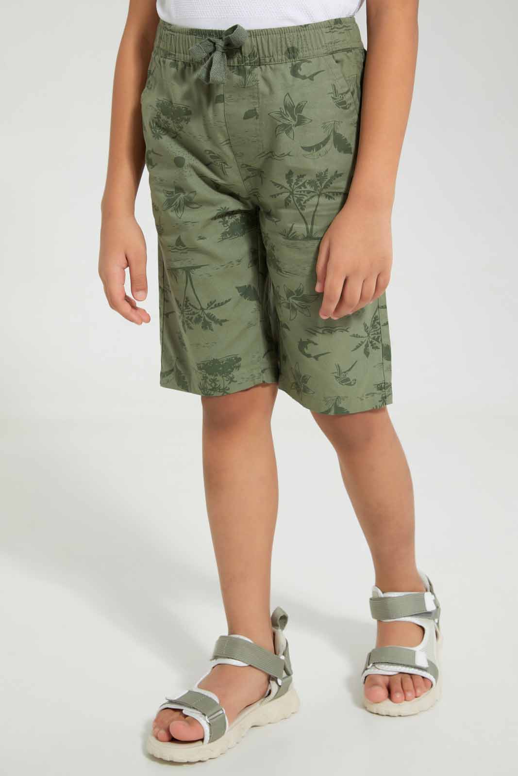 Olive Printed Pull On Short