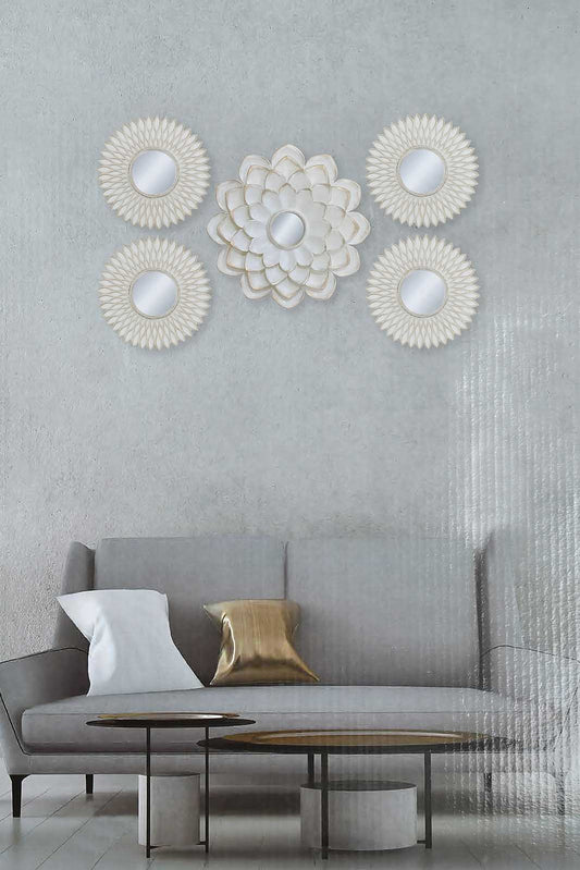 Redtag-White-Floral-Decorative-Wall-Mirror-Set-(5-piece)-Mirrors-Home-Decor-0
