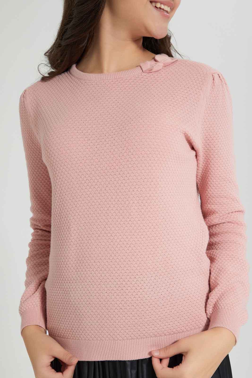 Redtag-Pink-Pullover-With-Bow-Jumpers-Senior-Girls-9 to 14 Years