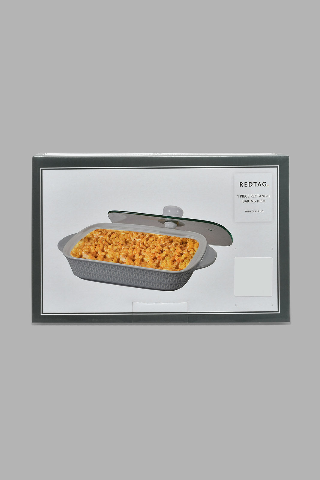 Redtag-Grey-Embossed-Rectangle-Baking-Dish-With-Glass-Lid-(Medium)-Trays-Home-Dining-