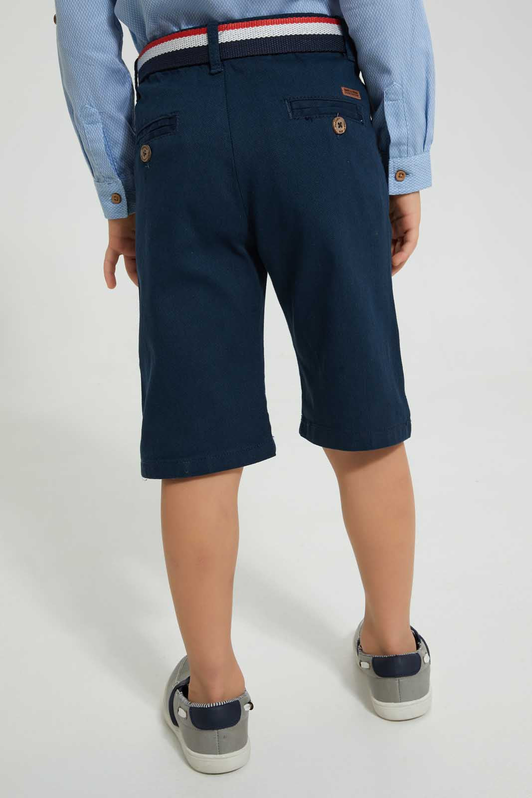 Redtag-Navy-Dobby-Shorts-With-Belt-Shorts-Boys-2 to 8 Years