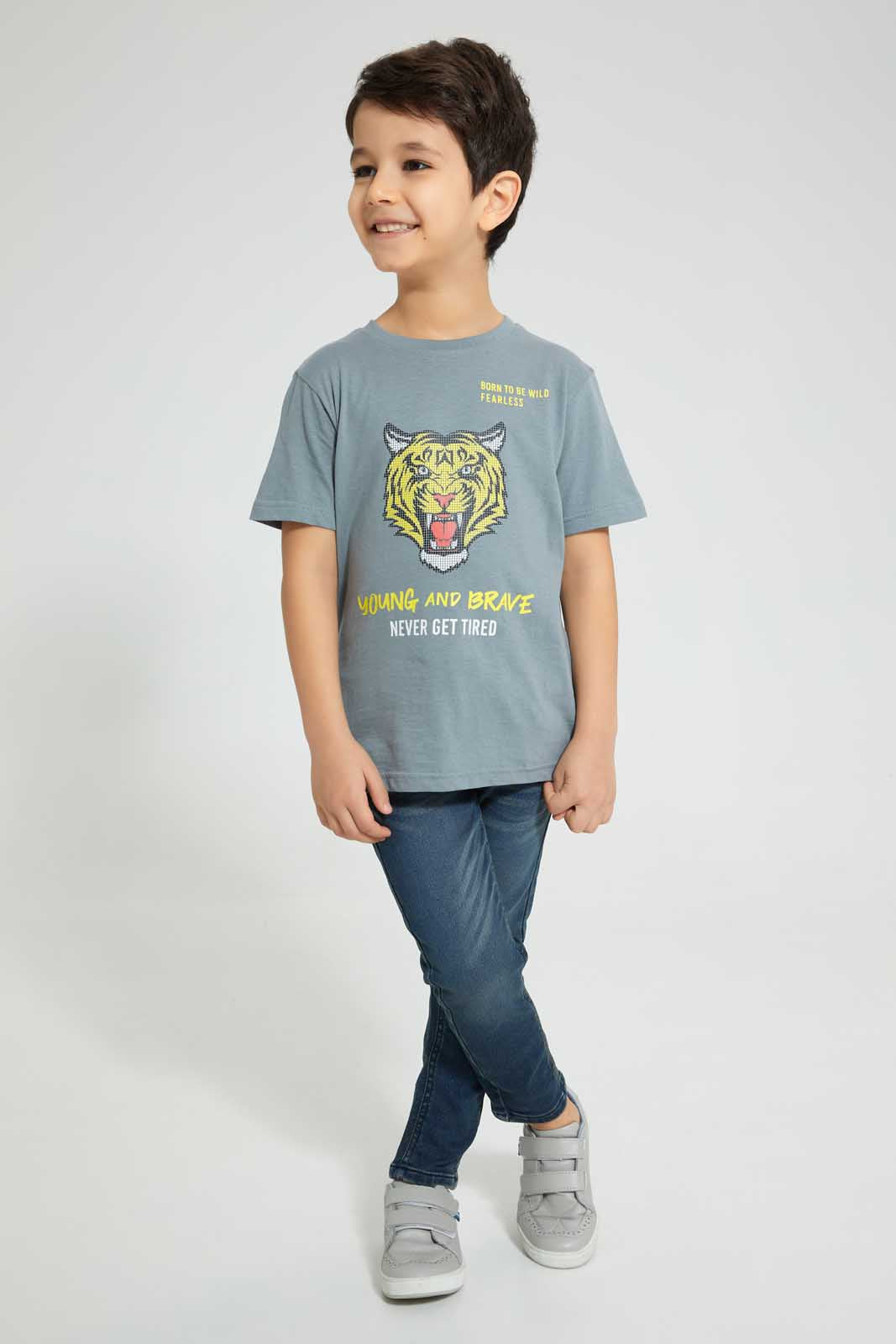 Redtag-Dark-Wash-Knit-Denim-Pull-On-Jean-With-Rib-Waistband-Jeans-Regular-Fit-Boys-2 to 8 Years