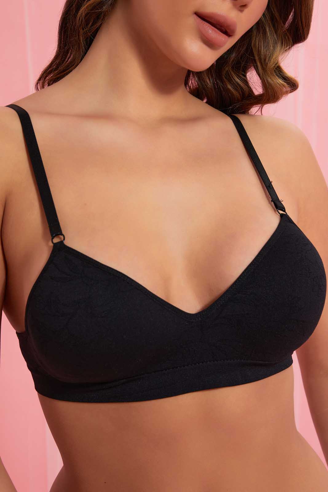 Redtag-Black-Floral-Jacquard-Padded-Non-Wired-Bra-Non-Wired-Padded-Women's-
