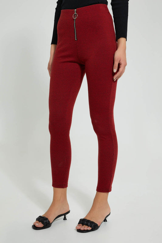 Redtag-Slim-Leg-Elasticated-Waist-Ginham-Trouser-Trousers-Women's-