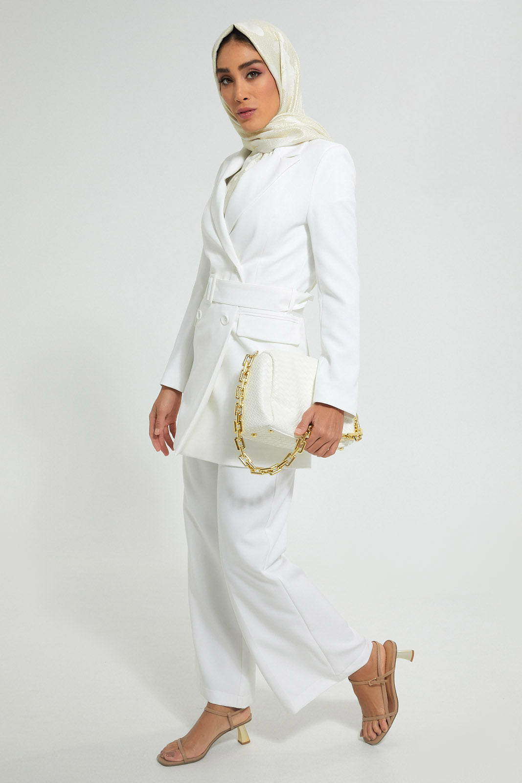 Redtag-White-Long-Line-Belted-Jacket-Cardigans-Women's-
