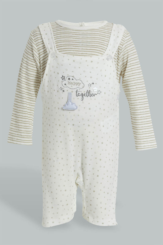 Redtag-Beige-Star-Duangree-Romper-Rompers-Baby-0 to 12 Months