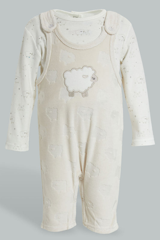 Redtag-Beige-Sheep-Jacquard-Duangree-Rompers-Baby-0 to 12 Months