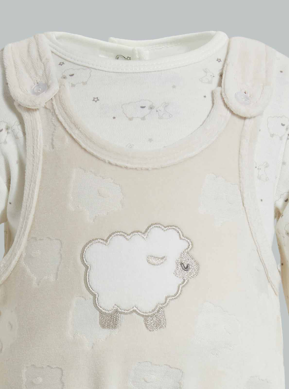 Redtag-Beige-Sheep-Jacquard-Duangree-Rompers-Baby-0 to 12 Months