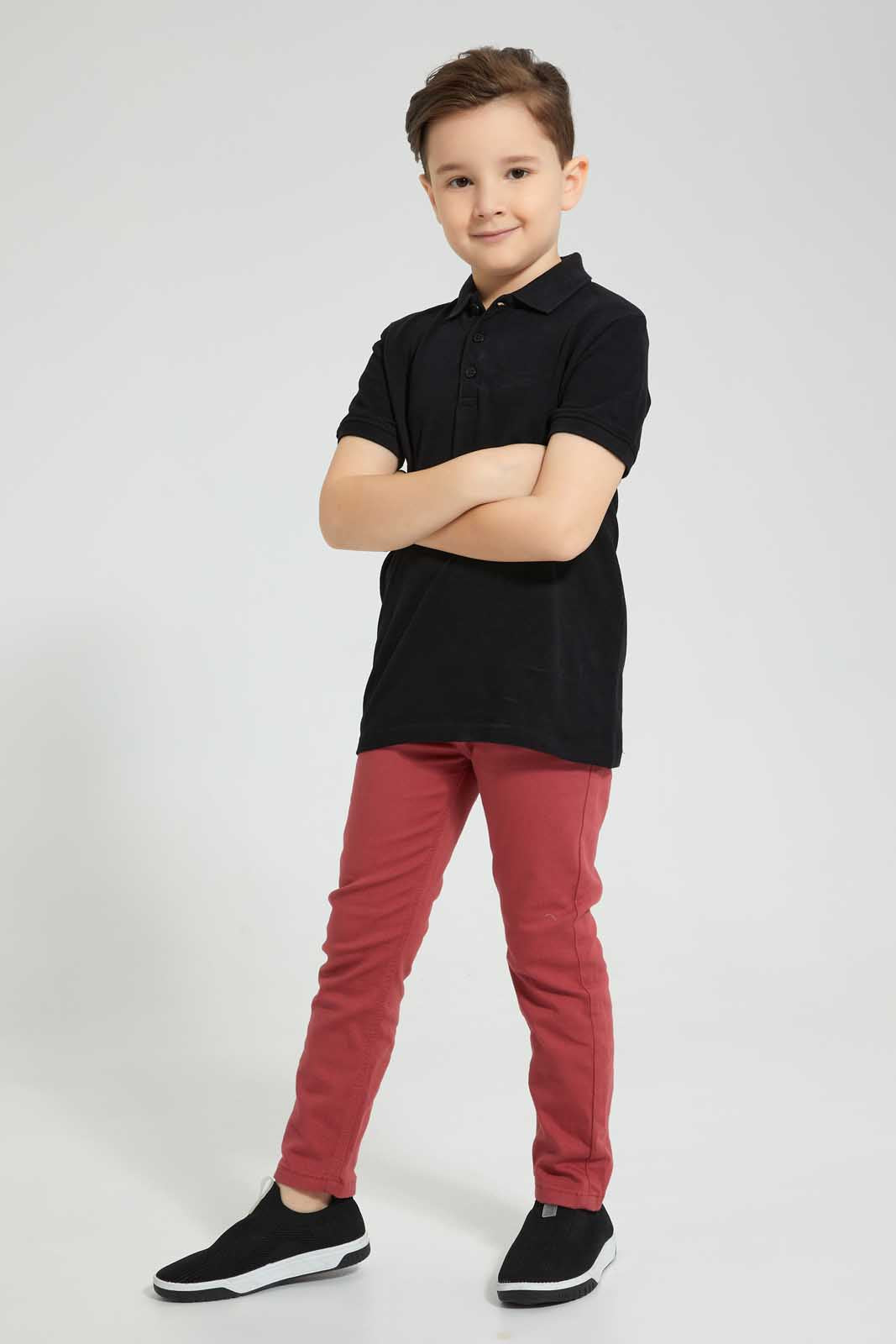 Redtag-Black-Pique-Polo-Plain-Boys-2 to 8 Years