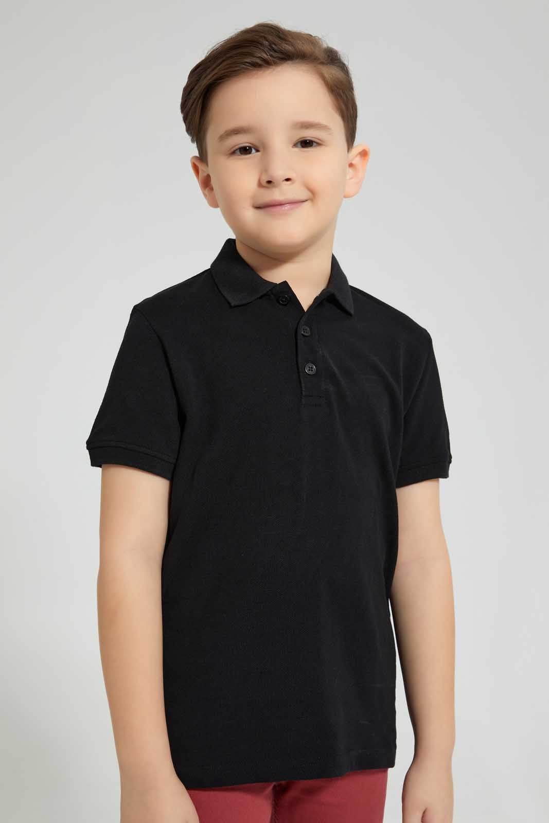 Redtag-Black-Pique-Polo-Plain-Boys-2 to 8 Years