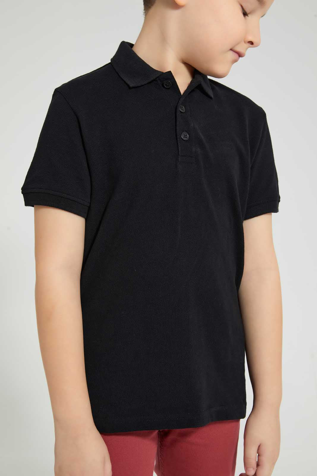 Redtag-Black-Pique-Polo-Plain-Boys-2 to 8 Years