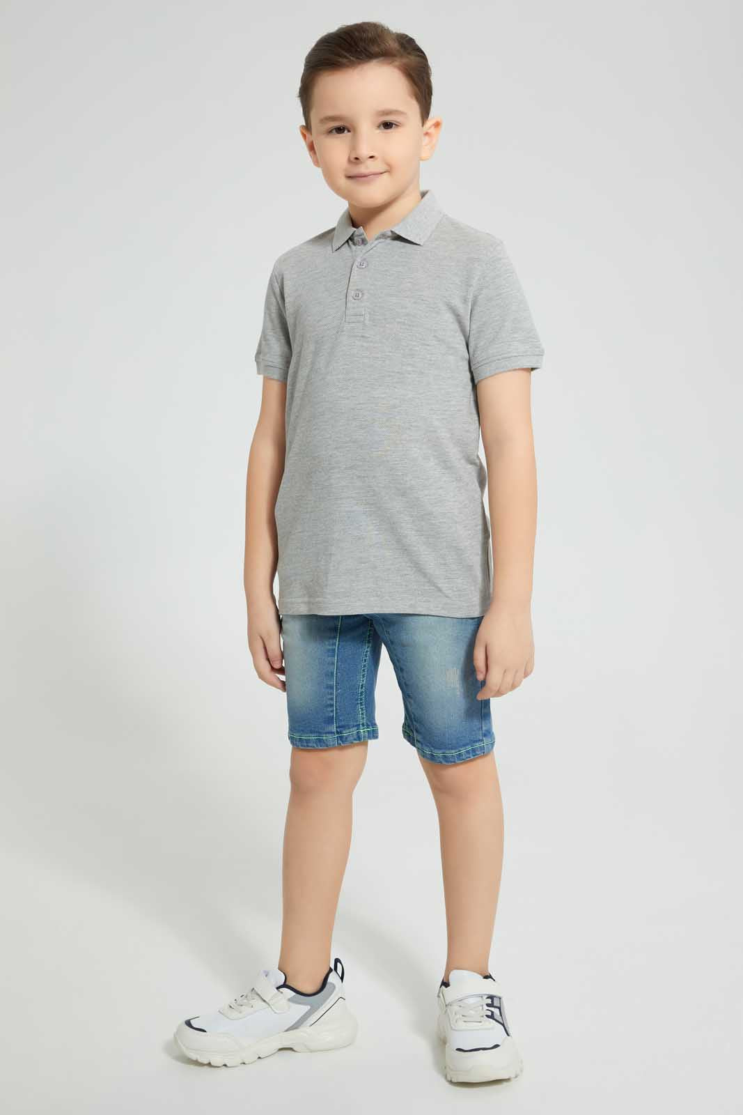 Redtag-Grey-Marl-Pique-Polo-Plain-Boys-2 to 8 Years