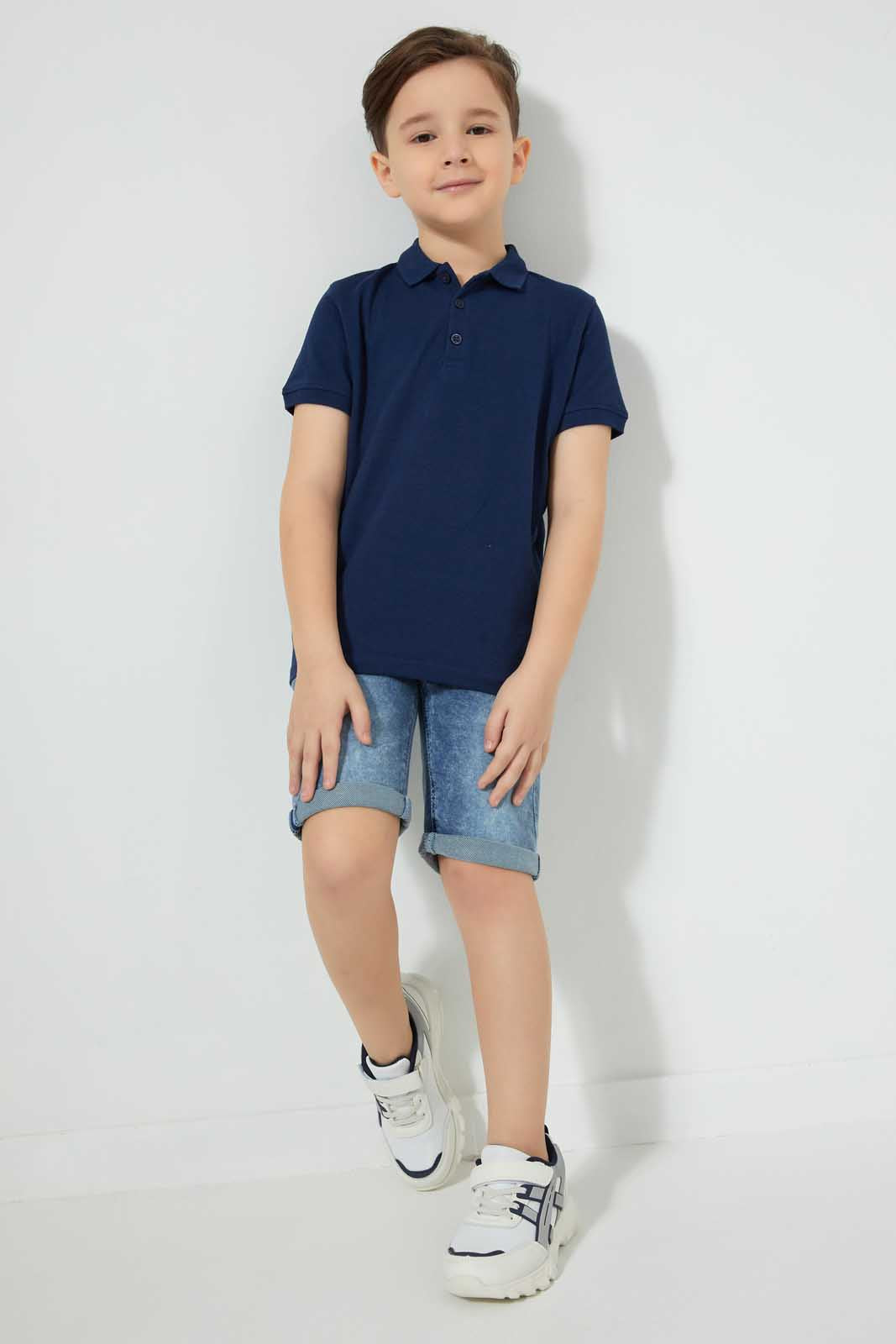 Redtag-Navy-Pique-Polo-Plain-Boys-2 to 8 Years
