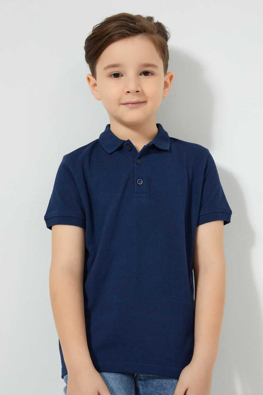 Redtag-Navy-Pique-Polo-Plain-Boys-2 to 8 Years