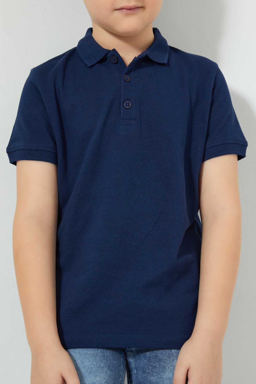 Redtag-Navy-Pique-Polo-Plain-Boys-2 to 8 Years