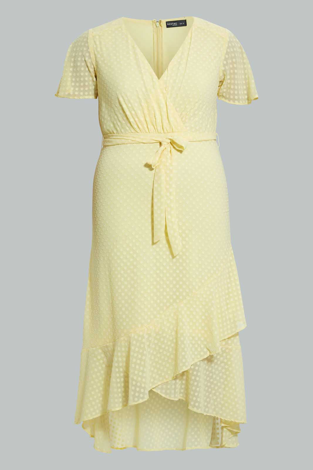 Redtag-Yellow-Wrap-Midi-Dress-Dresses-Women's-
