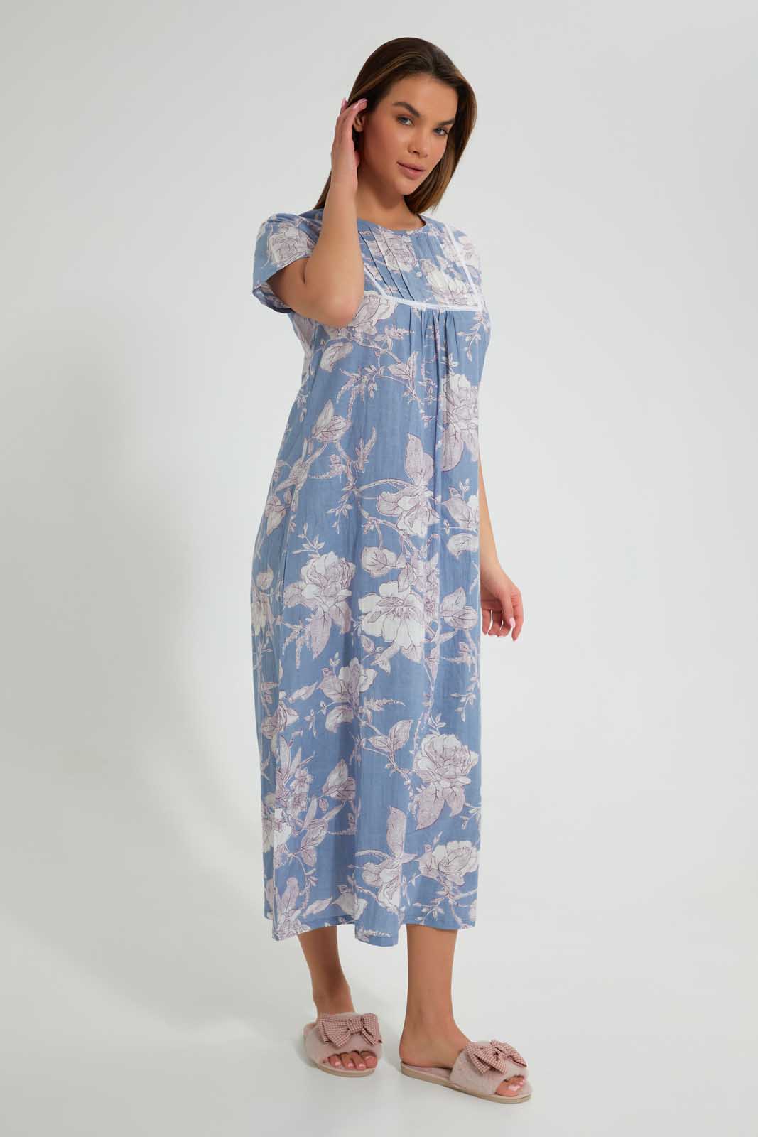 Redtag-Blue-Floral-Printed-Nightgown-Nightgowns-Women's-