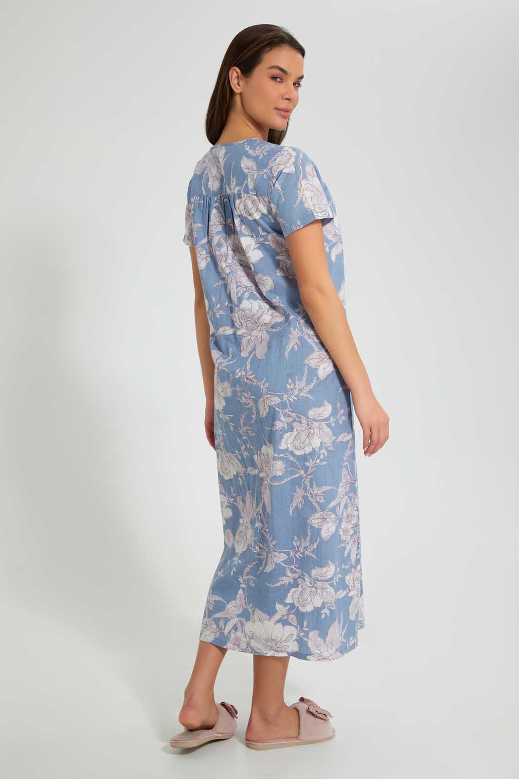 Redtag-Blue-Floral-Printed-Nightgown-Nightgowns-Women's-