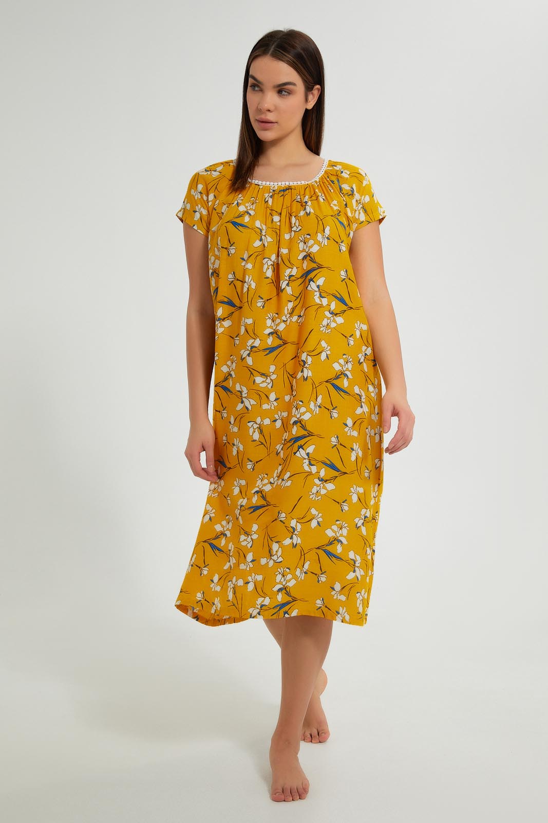 Redtag-Yellow-Floral-Printed-Nightgown-Nightgowns-Women's-