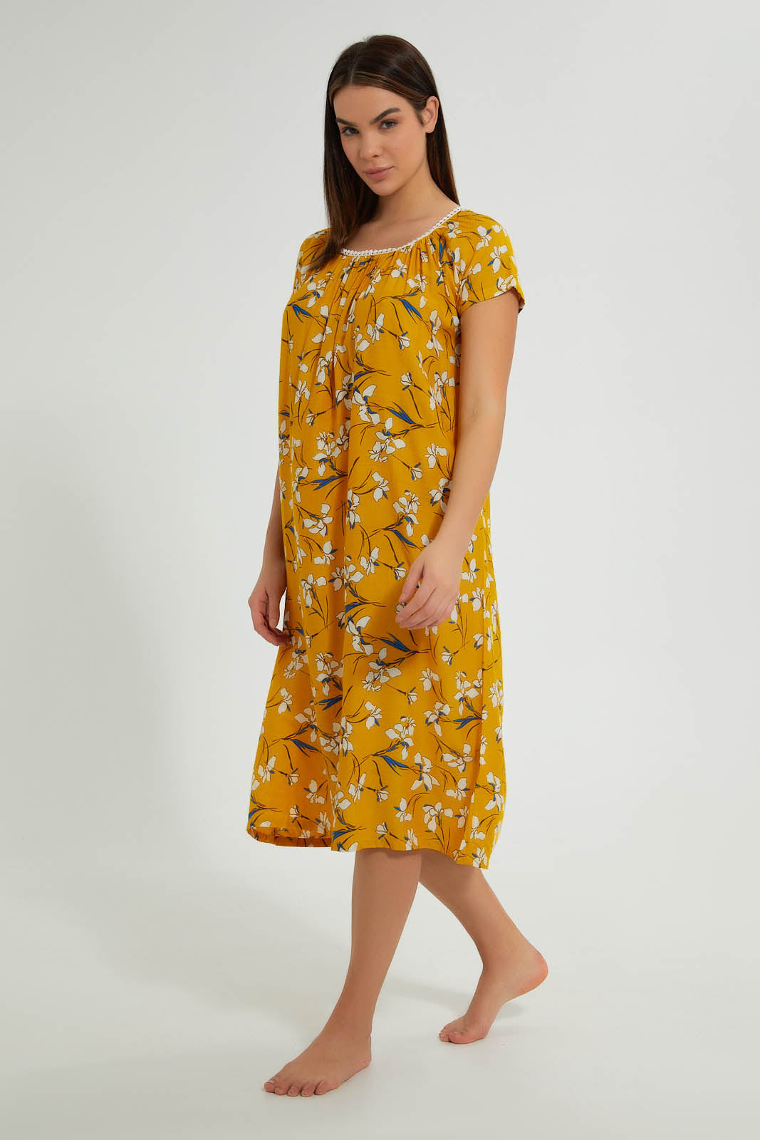 Redtag-Yellow-Floral-Printed-Nightgown-Nightgowns-Women's-