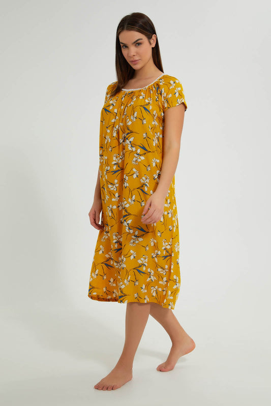 Redtag-Yellow-Floral-Printed-Nightgown-Nightgowns-Women's-