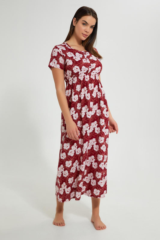 Redtag-Maroon-Floral-Printed-Nightgown-Nightgowns-Women's-