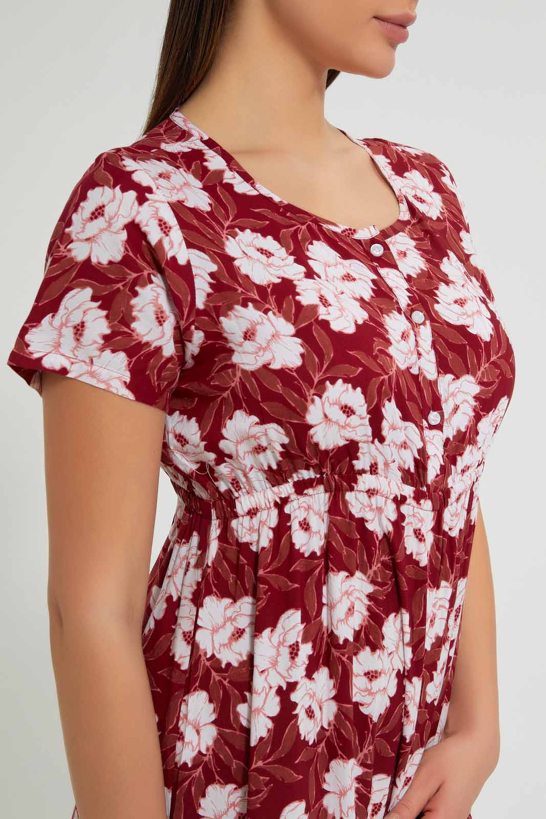 Redtag-Maroon-Floral-Printed-Nightgown-Nightgowns-Women's-