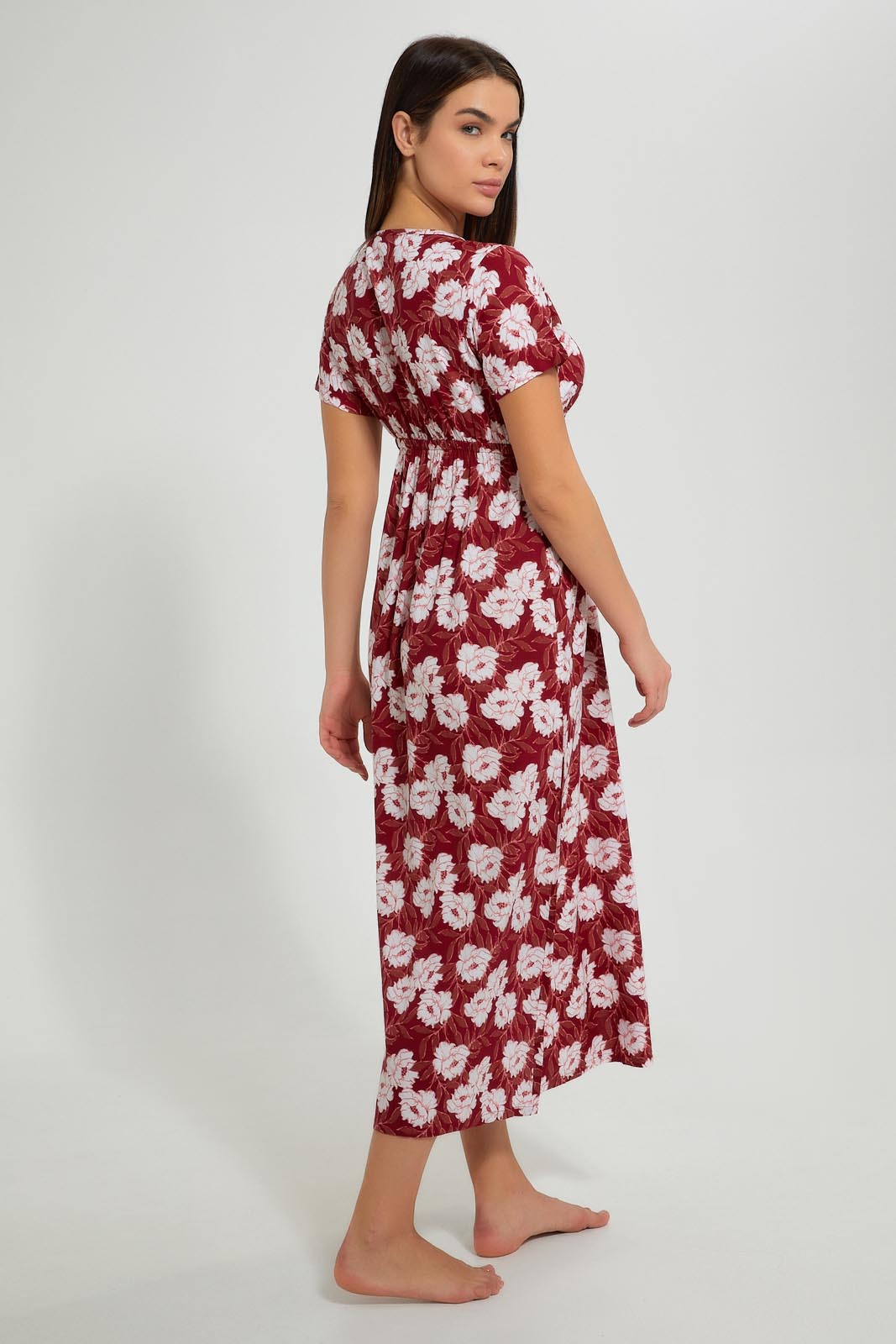 Redtag-Maroon-Floral-Printed-Nightgown-Nightgowns-Women's-