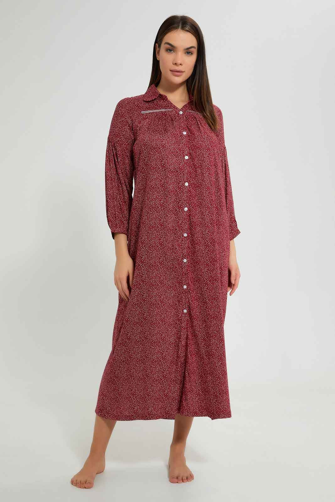 Redtag-Maroon-Polka-Printed-Nightgown-Nightgowns-Women's-